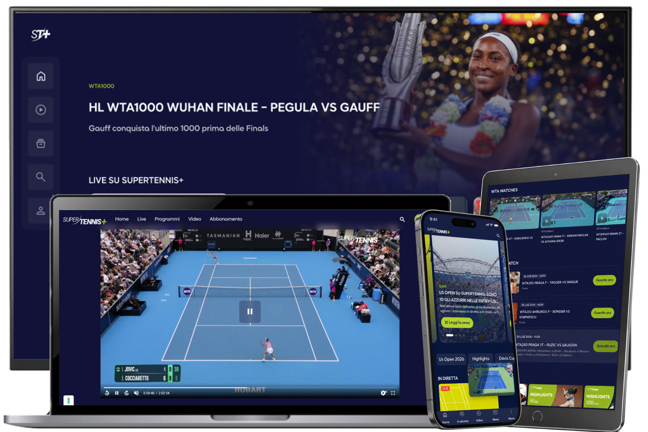 SuperTennis+ on TV, laptop, tablet and phone